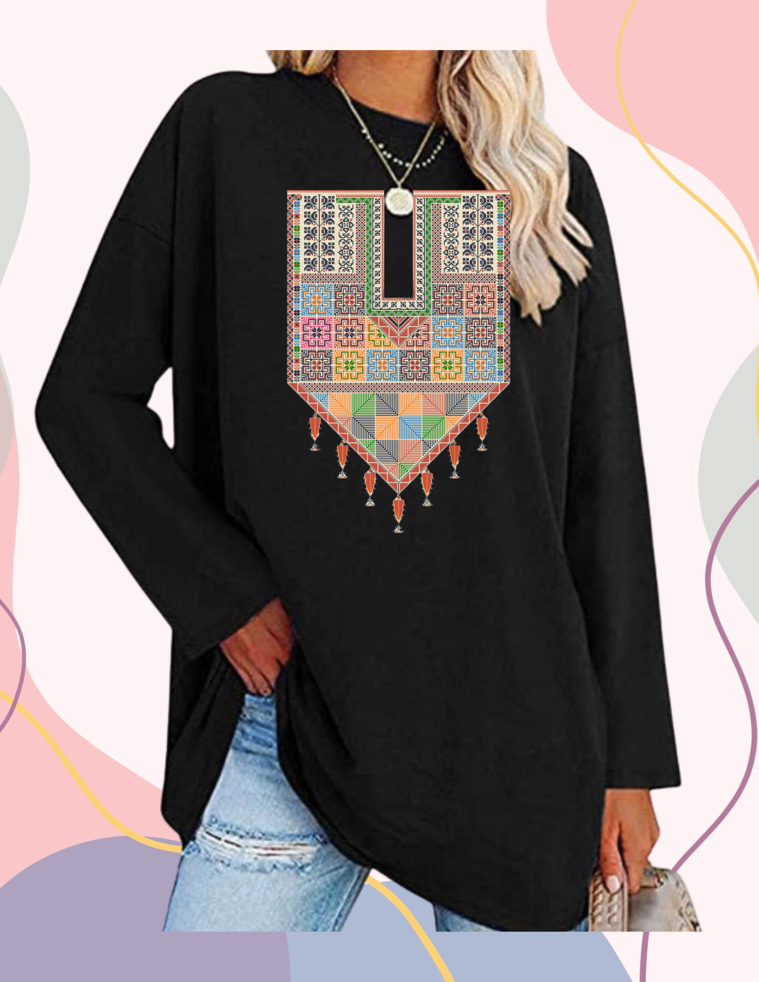 Red Traditional Tatreez Crewneck